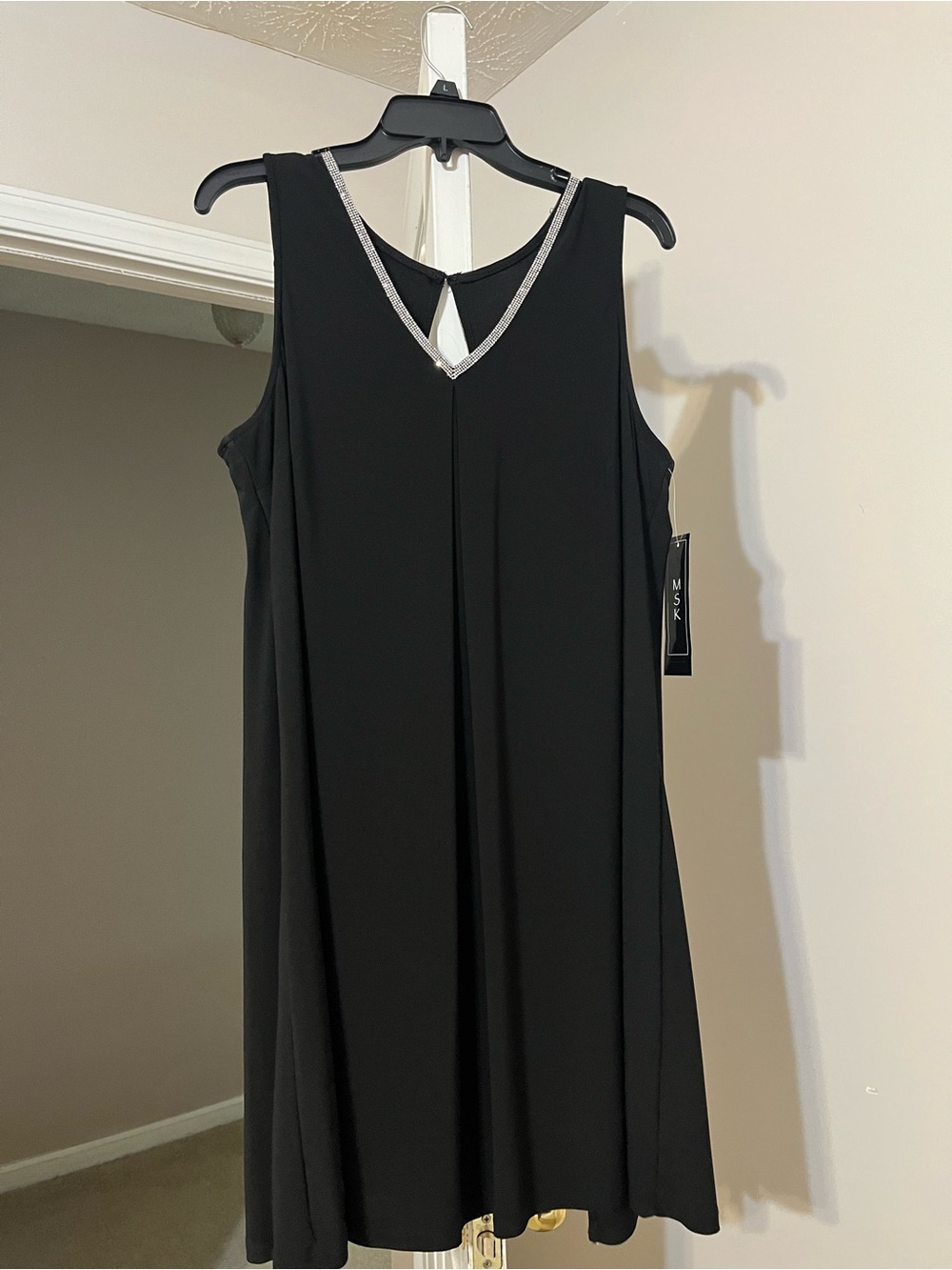 MSK Black Sleeveless V-Neck Shift Dress with Silver Trim/Never Worn